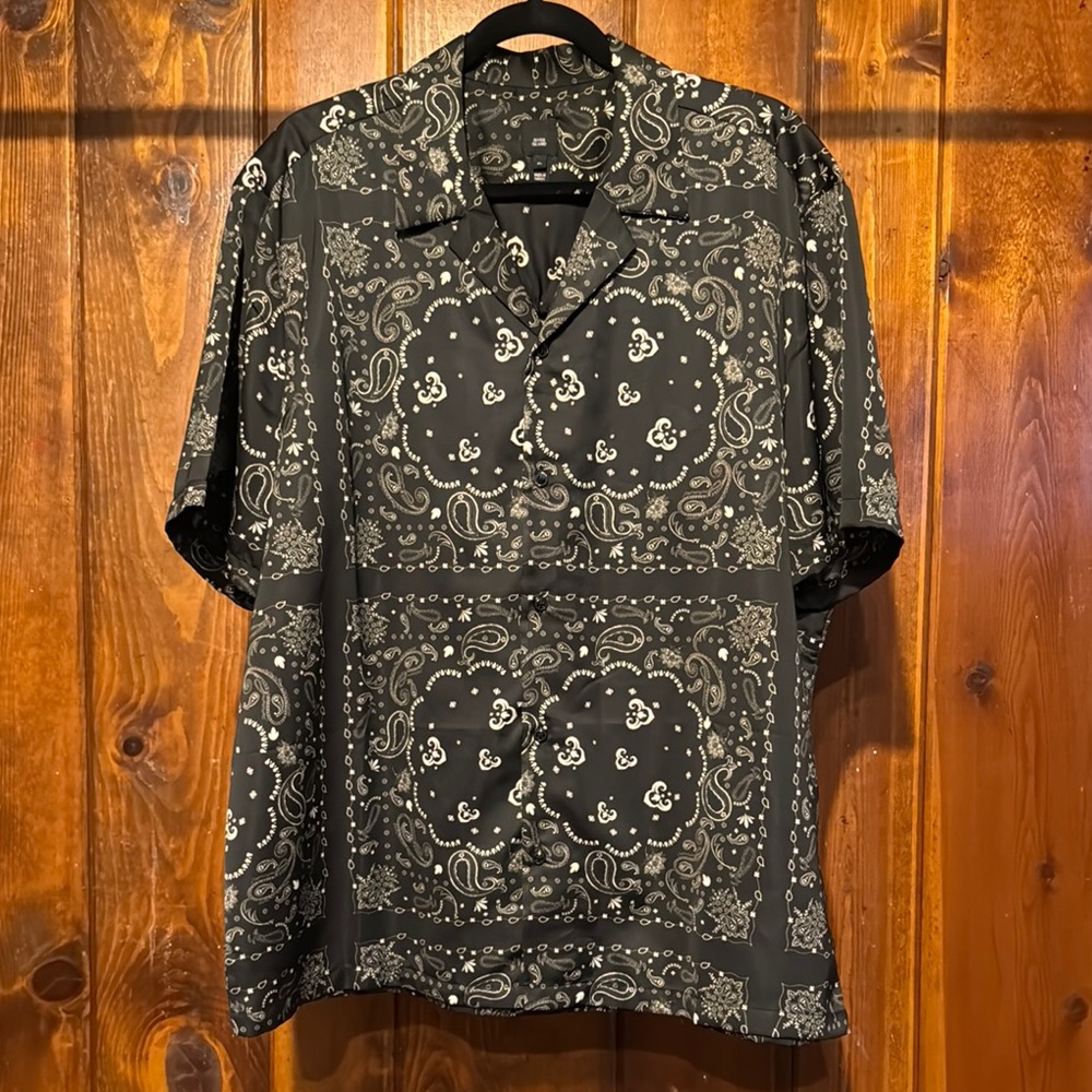 River Island Black and White Bandana Print Casual Button Down Shirt